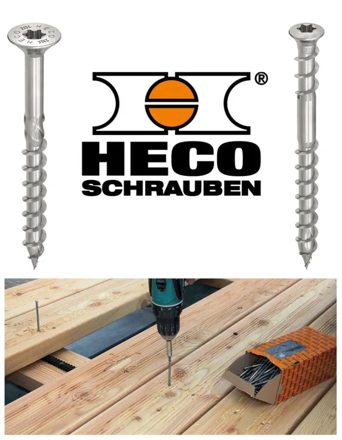 Vis terrasse HECO Inox A2 ou A4 en filet partiel ou double